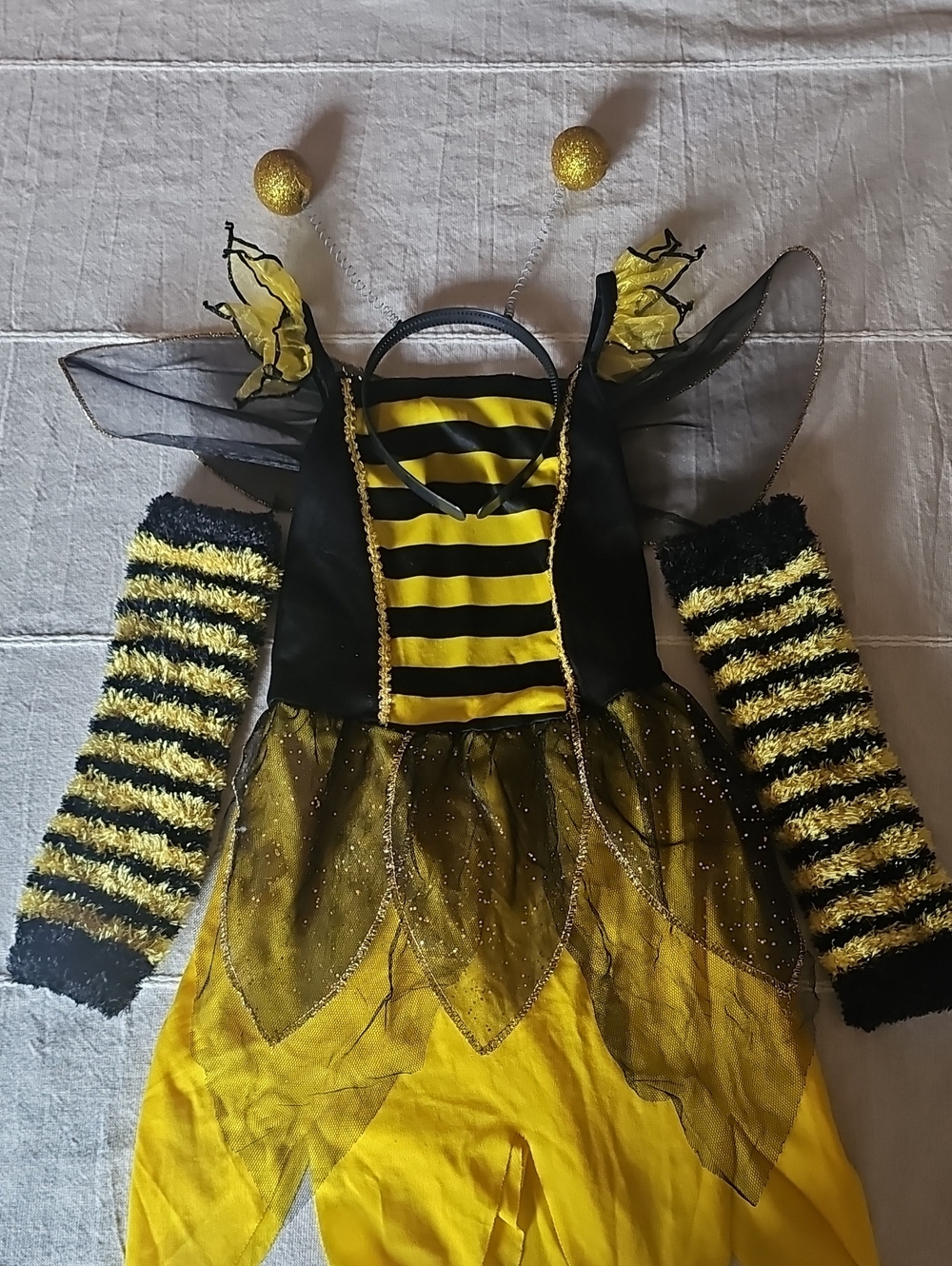 Yellow & Black Bee Costume Dress with Wings